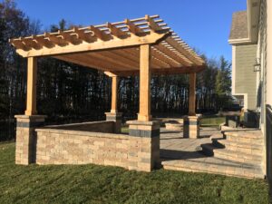 Unilock Paver Patio Retaining Walls Cedar Pergola LED Lighting Delaware Ohio